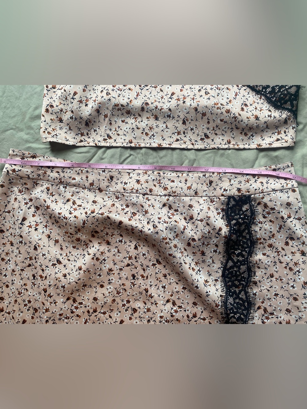 Nordstrom Leith Dusty Pink Camisole Slit Pencil Skirt Set w/ lace trim floral - Picture 5 of 9